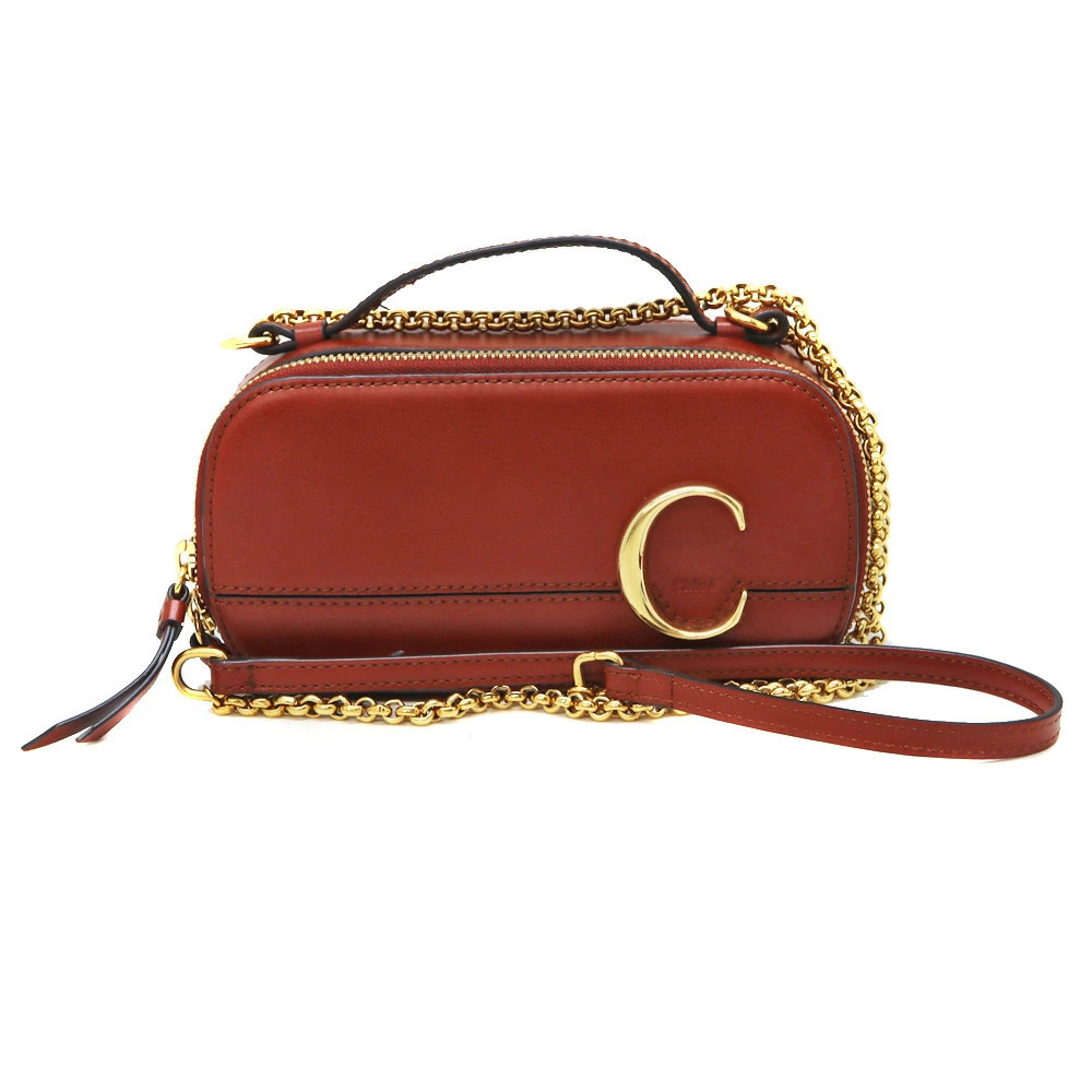 Chloe Chain Shoulder Bag Leather Brown